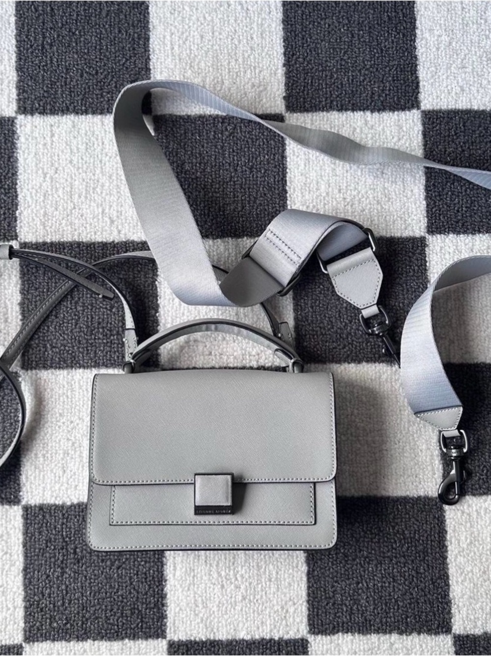 Etienne Aigner Gray Structured Top-Handle Satchel with Adjustable Strap - Picture 2 of 7